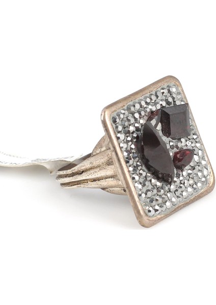 925 Ayar Gümüş Markazit ve Garnet Taşlı Yüzük fiyatları