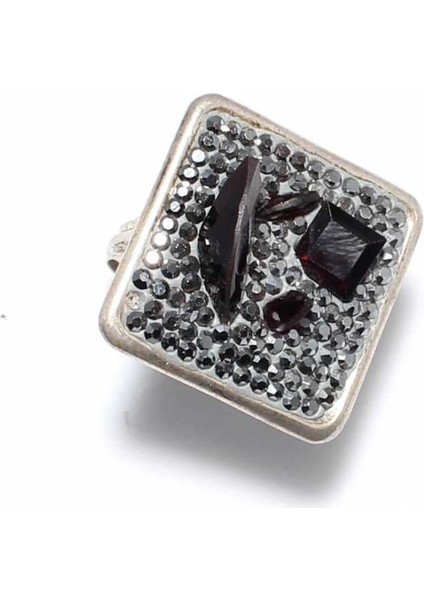 925 Ayar Gümüş Markazit ve Garnet Taşlı Yüzük indirimleri