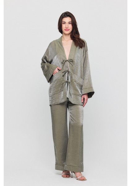 Taş Işleme Detaylı Kimono Pantolon Takım
