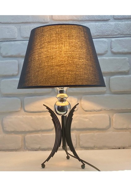 Modern Dekoratif Siyah Metal Angel Model Konik Kumaş Şapkalı Abajur Masa Lambası