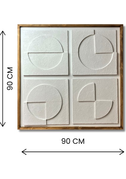 Minimalist Dekorasyon Için 3D Kum Dokulu Soyut Sanat Tablosu, Evinize Derinlik KATIN-90X90-BEYAZ-T3D4-4021