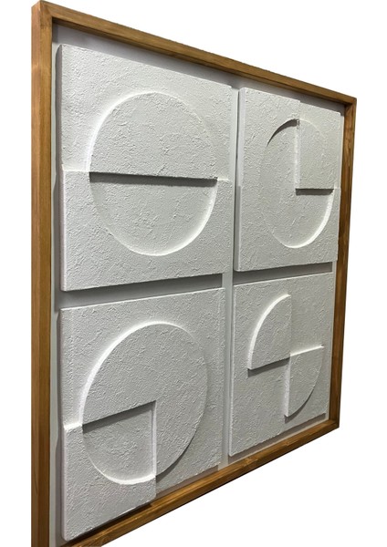 Minimalist Dekorasyon Için 3D Kum Dokulu Soyut Sanat Tablosu, Evinize Derinlik KATIN-90X90-BEYAZ-T3D4-4021