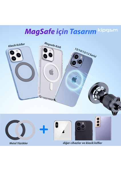 Magsafe Uyumlu Manyetik Araç Içi Telefon Tutucu | Havanlandırma Menfezine Takılan Manyetik Vakumlu Siyah Telefon Tutacağı | Apple iPhone ve Tüm Telefonlar Için