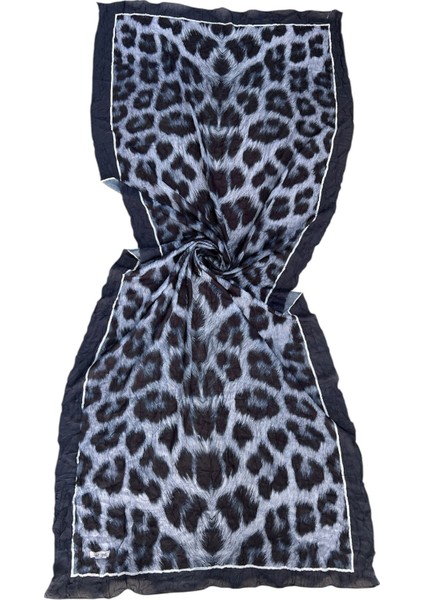 Leopar Desen Bambu Kraş Şal Lacivert Renk