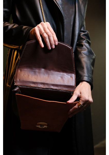Esras Leathers El Yapımı Deri Kabartma Turuncu Omuz Çantası,Çapraz Çanta