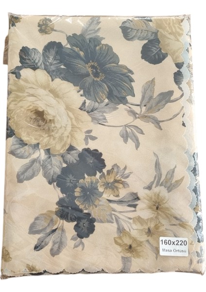 Dikdörtgen Dijital Baskı Kenarı Yakmalı Klasik Masa ve Piknik Örtüsü 160 x 220 cm Lacivert-Bej modelleri