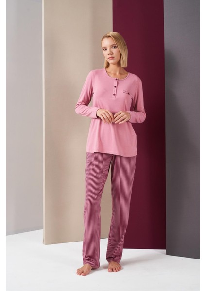 26008 With Love Always Kadın Patlı Çizgili Uzun Kollu Pijama Takım fiyatları