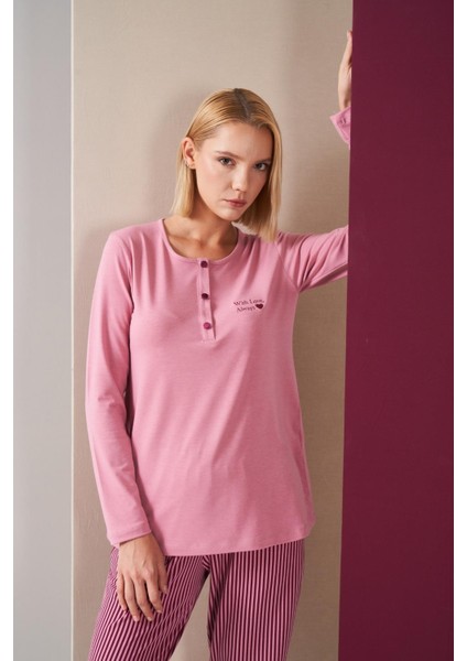 26008 With Love Always Kadın Patlı Çizgili Uzun Kollu Pijama Takım fırsatları
