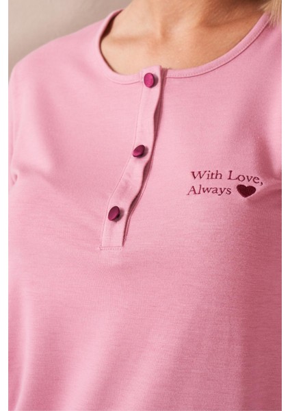 26008 With Love Always Kadın Patlı Çizgili Uzun Kollu Pijama Takım indirimleri