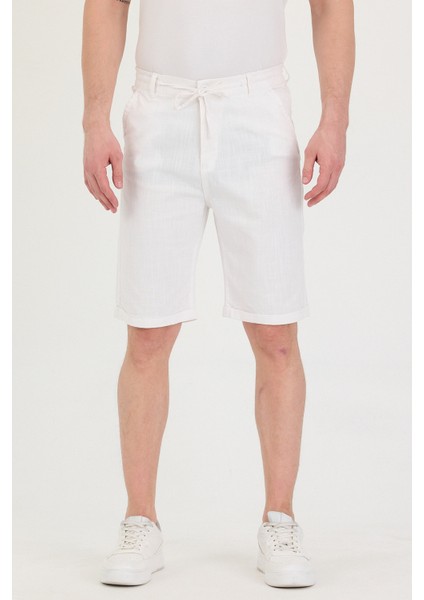Erkek Slim Fit Keten Chino Şort