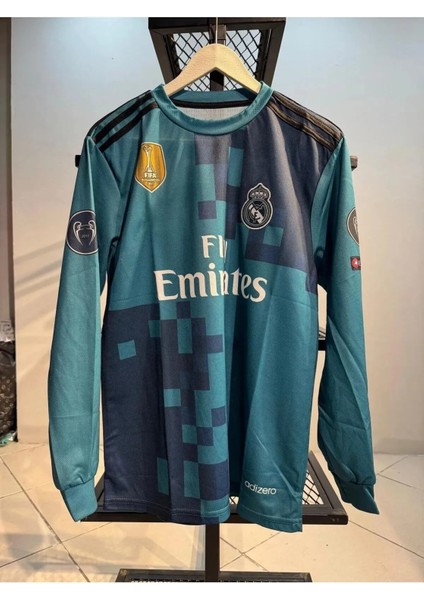 Cristiano Ronaldo Real Madrid 2018 Sezon Şampiyonlar Ligi Uzun Kol Turkuaz Yetişkin T-Shrt