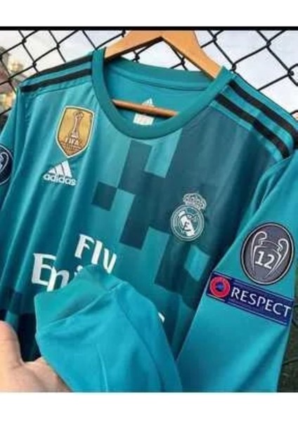 Cristiano Ronaldo Real Madrid 2018 Sezon Şampiyonlar Ligi Uzun Kol Turkuaz Yetişkin T-Shrt