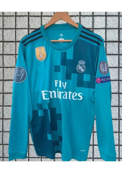 Cristiano Ronaldo Real Madrid 2018 Sezon Şampiyonlar Ligi Uzun Kol Turkuaz Yetişkin T-Shrt