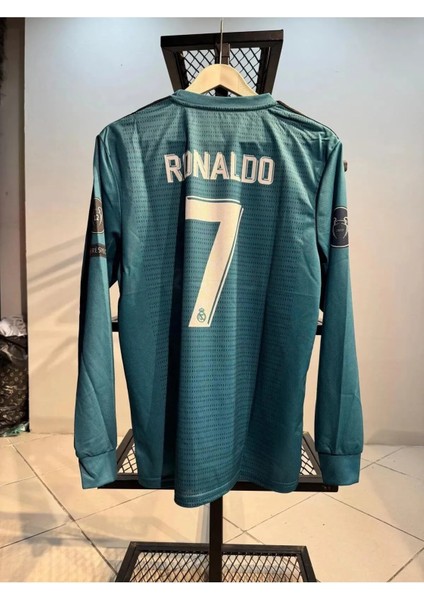 Cristiano Ronaldo Real Madrid 2018 Sezon Şampiyonlar Ligi Uzun Kol Turkuaz Yetişkin T-Shrt