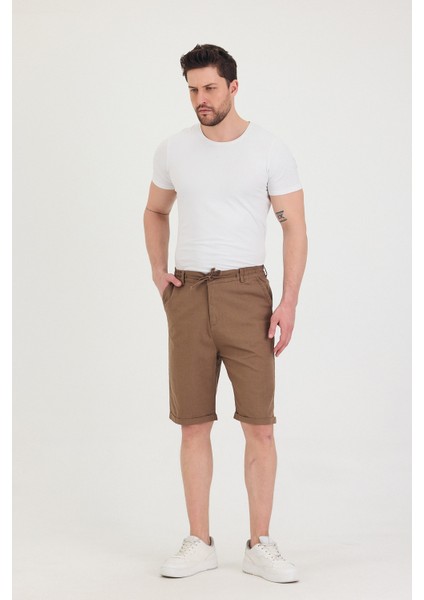Erkek Slim Fit Keten Chino Şort