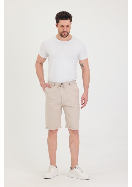 Erkek Slim Fit Keten Chino Şort