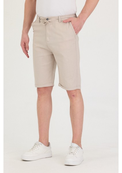 Erkek Slim Fit Keten Chino Şort