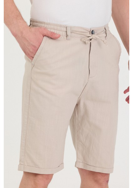 Erkek Slim Fit Keten Chino Şort