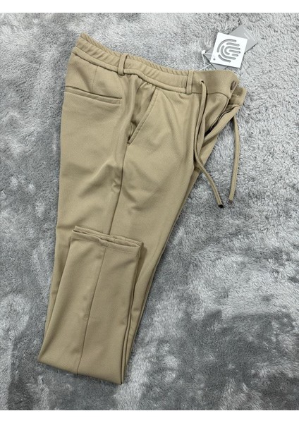 Erkek Slim Fit Beli Lastikli Ipli Fermuarlı Likralı Ascoli Kumaş Rahat Jogger