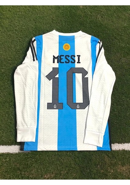 Lionel Messi Arjantin Milli Takım Şamapiyonlar Ligi 3 Yıldız Uzun Kol Mavi Yetişkin T-Shrt