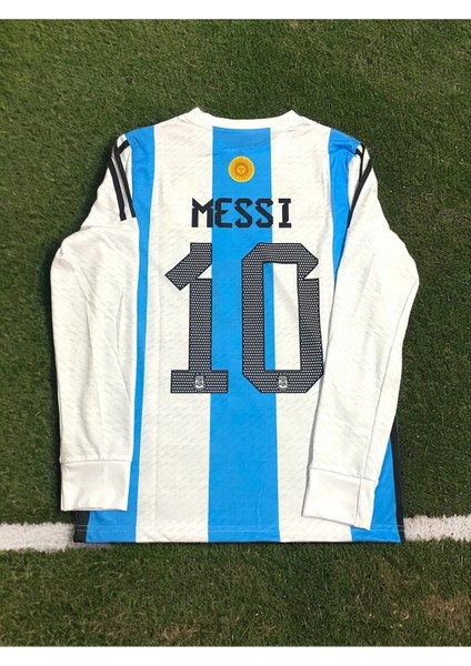 Lionel Messi Arjantin Milli Takım Şamapiyonlar Ligi 3 Yıldız Uzun Kol Mavi Yetişkin T-Shrt