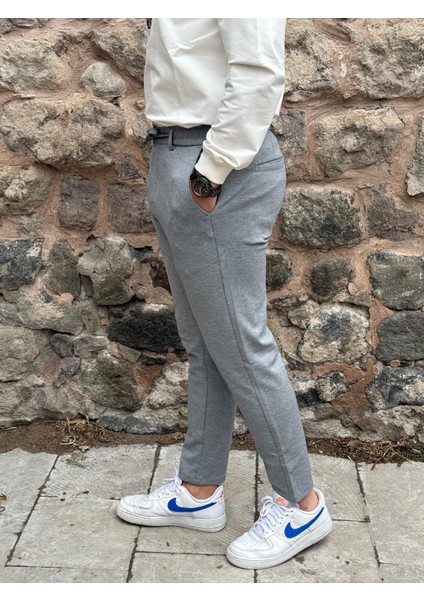 6649 Erkek Likralı Slim Fit Beli Lastikli Ipli Çelik Kumaş Rahat Jogger
