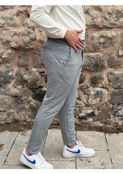 6649 Erkek Likralı Slim Fit Beli Lastikli Ipli Çelik Kumaş Rahat Jogger