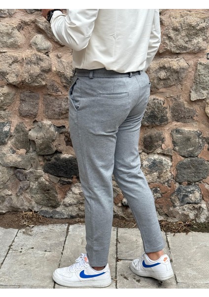 6649 Erkek Likralı Slim Fit Beli Lastikli Ipli Çelik Kumaş Rahat Jogger