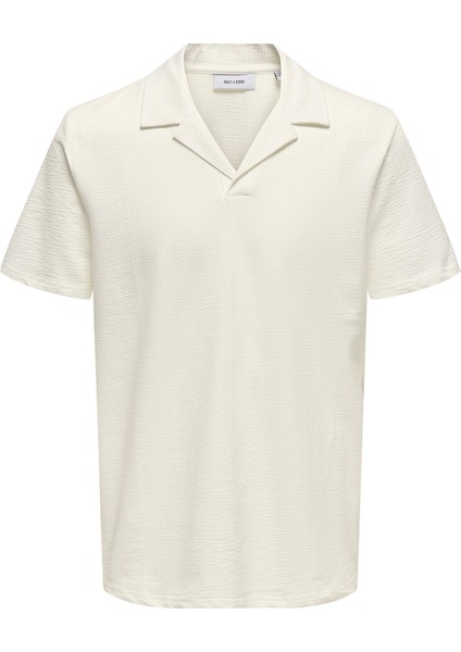 Erkek Onskıan Kendinden Desenli Polo Yaka T-Shirt 22032818 Ekru