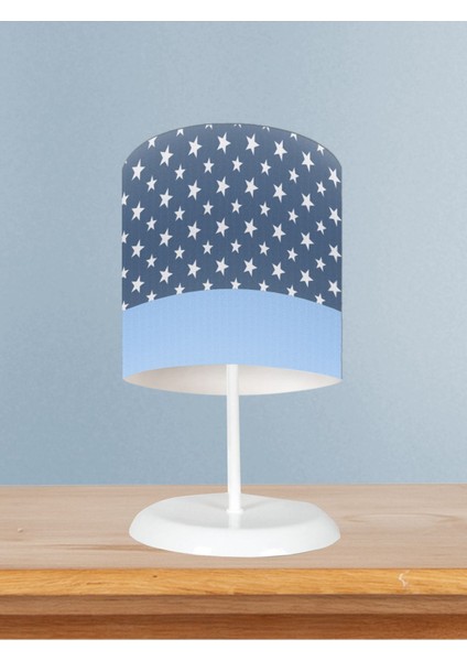 Bebek ve Çocuk Odası Gri ve Mavi Bulut Desenli Abajur