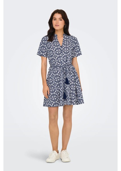 Kadın Jdyanna Belden Bağlamalı Kısa Kollu %100 Pamuk Elbise 15351014 Lacivert