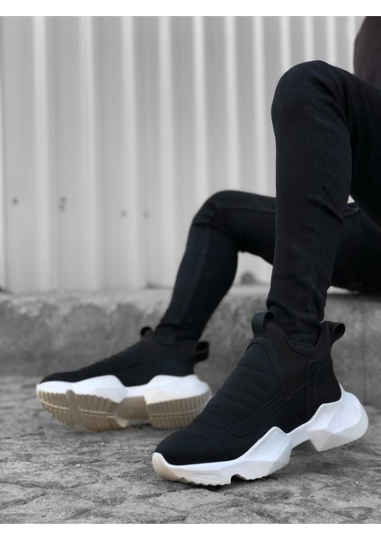 BA0401 Bağcıksız Rahat Yüksek Taban Siyah Erkek Spor Yarım Bilek Bot fiyatları