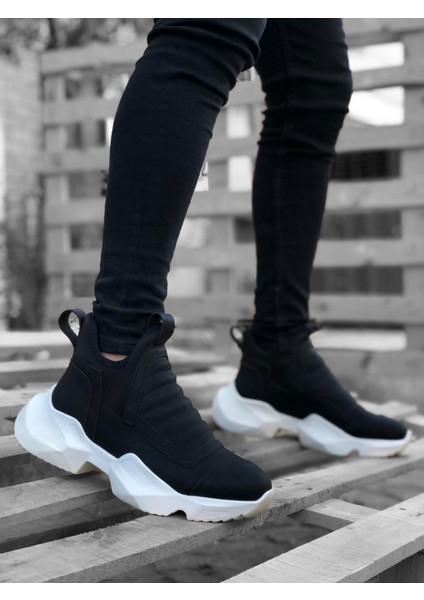 BA0401 Bağcıksız Rahat Yüksek Taban Siyah Erkek Spor Yarım Bilek Bot modelleri