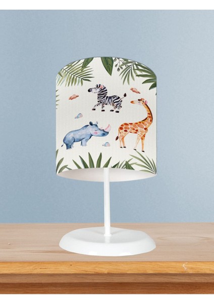 Bebek ve Çocuk Odası Safari Hayvanlar Yapraklar Desenli Abajur