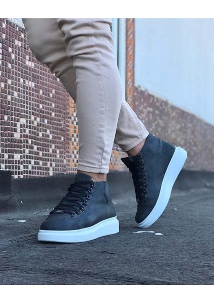 WG032 Gri Bağcıklı Sneakers Yarım Bilek Bot