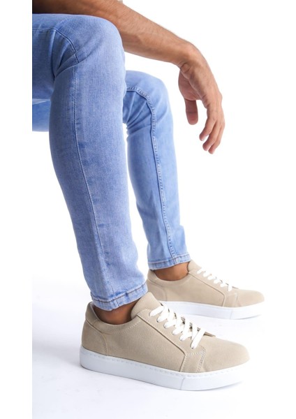 SLW165 Elite Bağcıklı Süet Erkek Günlük Sneaker Ayakkabı Sbt - Krem