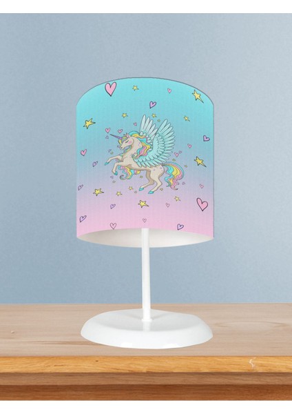 Bebek ve Çocuk Odası Uçan Unicorn Desenli Abajur