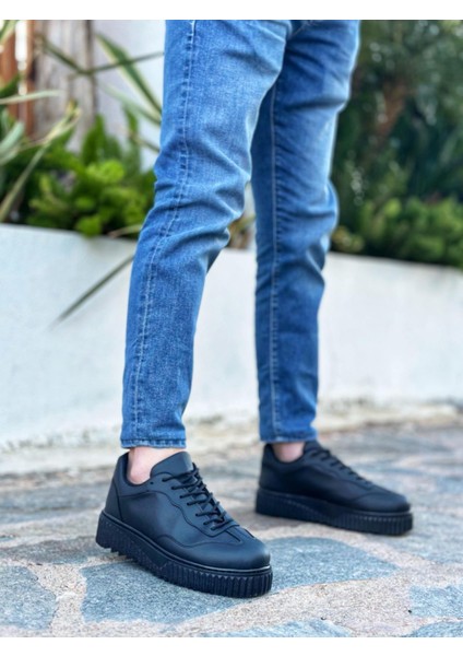 BA0802 Boa Siyah Renk Siyah Yüksek Taban Erkek Günlük Ayakkabı