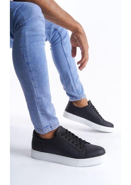 SLW165 Elite Bağcıklı Cilt Erkek Günlük Sneaker Ayakkabı Cbt - Siyah