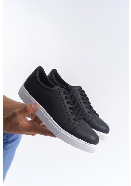 SLW165 Elite Bağcıklı Cilt Erkek Günlük Sneaker Ayakkabı Cbt - Siyah
