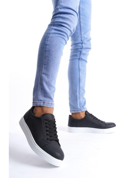 SLW165 Elite Bağcıklı Cilt Erkek Günlük Sneaker Ayakkabı Cbt - Siyah
