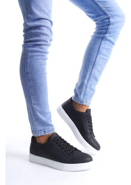 SLW165 Elite Bağcıklı Cilt Erkek Günlük Sneaker Ayakkabı Cbt - Siyah