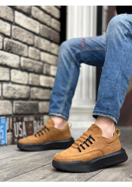 BA0332 Merdiven Desen Bağcıklı Erkek Yüksek Taban Taba Süet Siyah Taban Spor Ayakkabı fiyatları