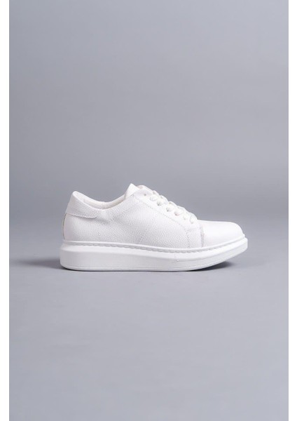 SLW151 Boost Bağcıklı Cilt Erkek Günlük Sneaker Ayakkabı Cbt - Beyaz