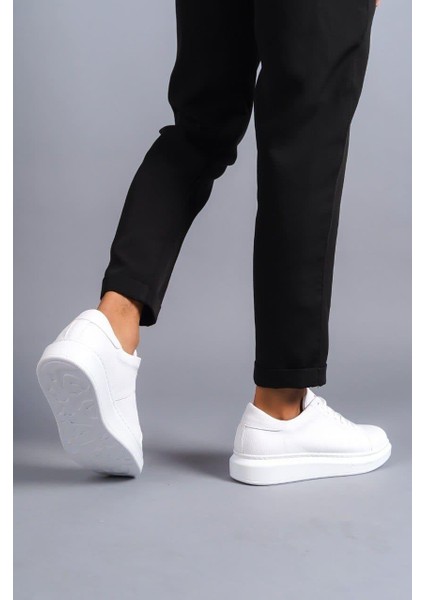 SLW151 Boost Bağcıklı Cilt Erkek Günlük Sneaker Ayakkabı Cbt - Beyaz