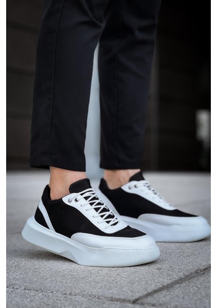 BA0354 Günlük Bağcıklı Erkek Beyaz Parçalı Beyaz Yüksek Taban Spor Ayakkabı