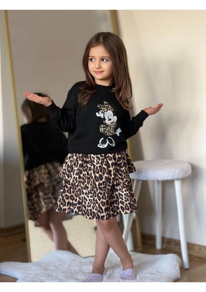 Leopar Model Etekli Kız Çocuk Takımı