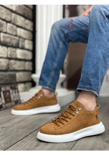 BA0331 Bağcıklı Erkek Yüksek Taban Taba Süet Beyaz Taban Spor Ayakkabı