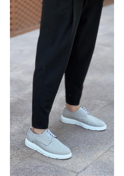 BA0003 Bağcıklı Klasik Spor Gri Renk Keten Yüksek Taban Casual Erkek Ayakkabı