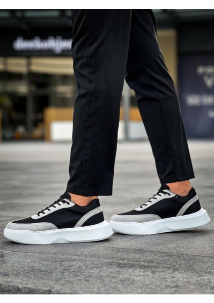 BA0354 Günlük Bağcıklı Erkek Gri Parçalı Siyah Yüksek Taban Spor Ayakkabı fırsatları